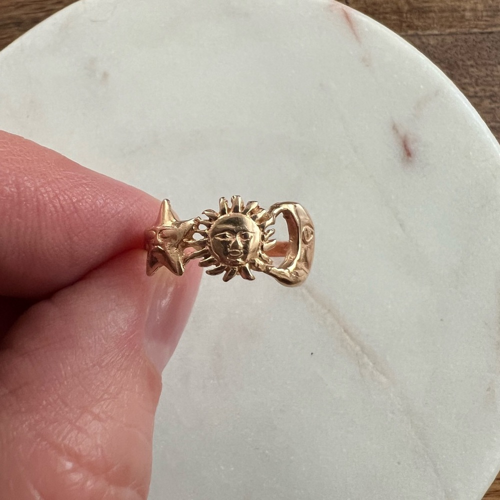 14K Gold Star Sun Moon Ring